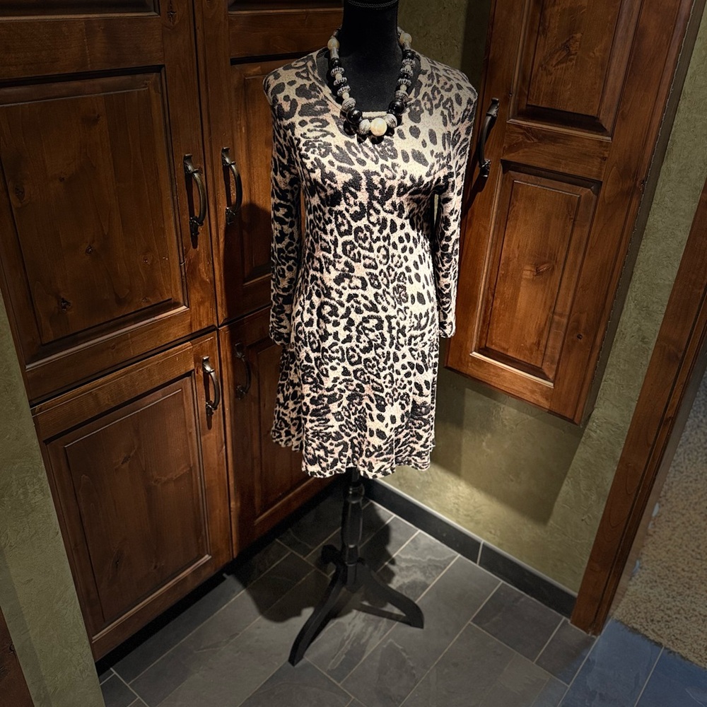 Cherish Black and Cream Animal Print 3/4 Sleeve Dress